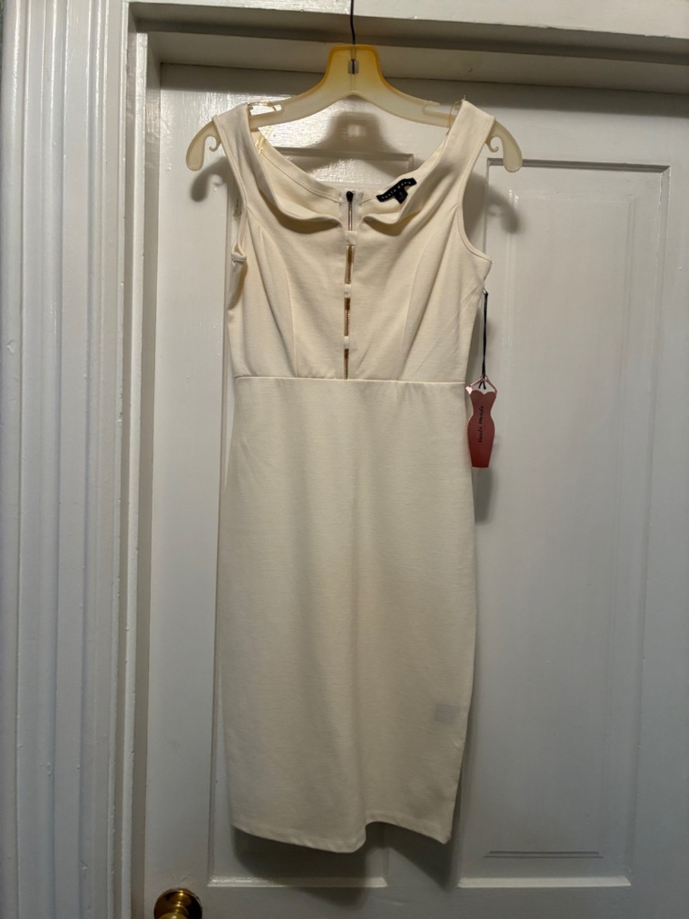 Haute Monde Ivory Cowl-Neck Sleeveless Midi Sheath Dress